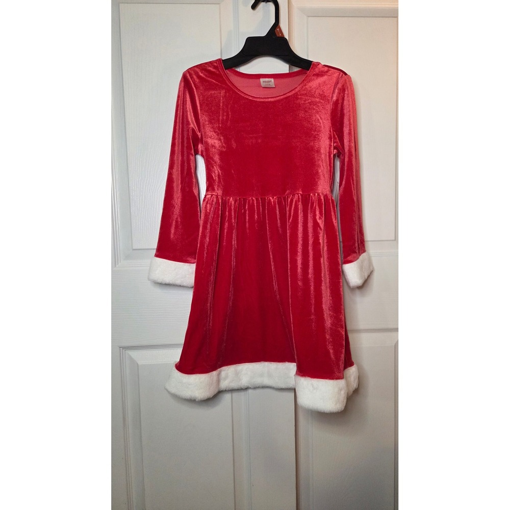 Holiday Time Girls Red Velvet Christmas Dress Faux Fur Trim Size M 7-8 NEW
